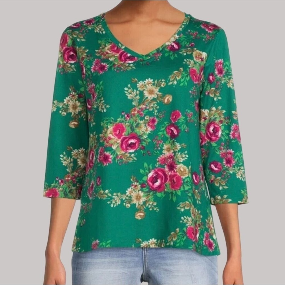 The Pioneer Woman Top Blouse Size XXL Green Floral Casual Everyday‎ Stretch